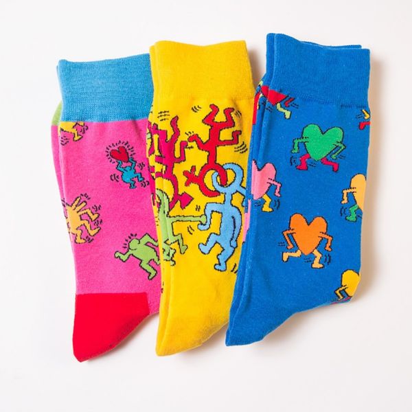 

aolikes cycling sport happy socks british wind geometric hit color personality couple male cotton sox women socks calcetines, Black