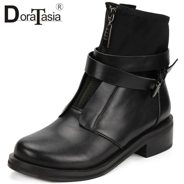 

doratasia 2019 brand new design large size 35-42 chunky heels ankle boots woman shoes buckle decoration shoes woman boots female, Black