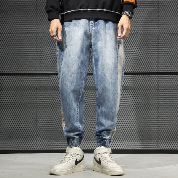 

2020 новая корея стиль известный high street fashion мужские джинсы голубые рваные джинсы мужчины моторное байкер homme, Blue
