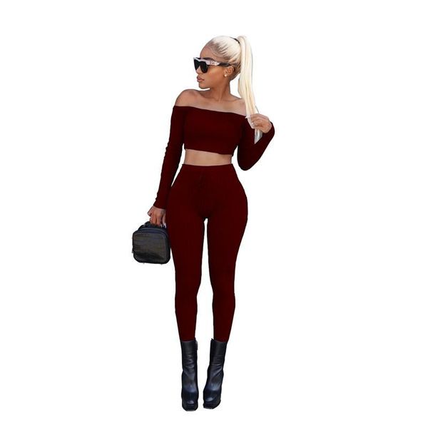 

fashion 2 piece set women climbing off shoulder crop and long pants suit ladies leisure two piece tracksuit new female convention, Gray