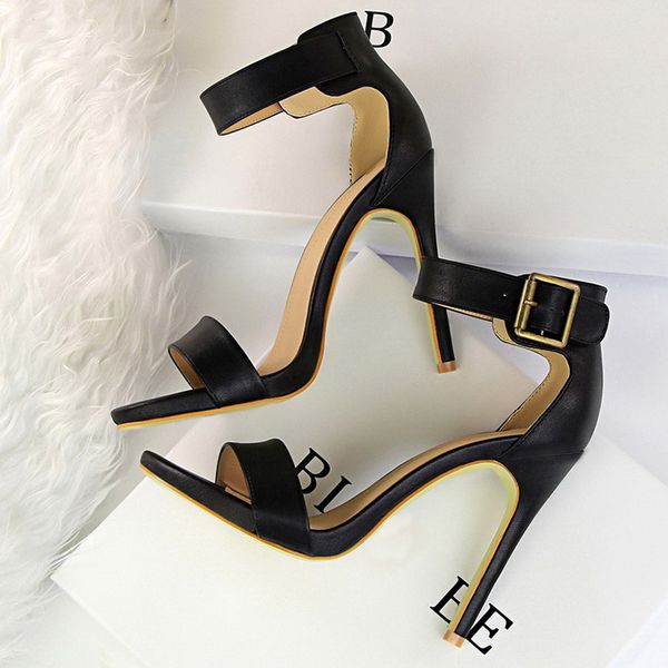 

2020 women classic 11cm high heels fetish soft leather sandals female gladiator summer shoes lady platform prom pumps, Black