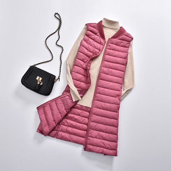 

2019 autumn winter women long waistcoat tank ultra light white duck down vest coat female sleeveless jacket plus size 3xl, Black