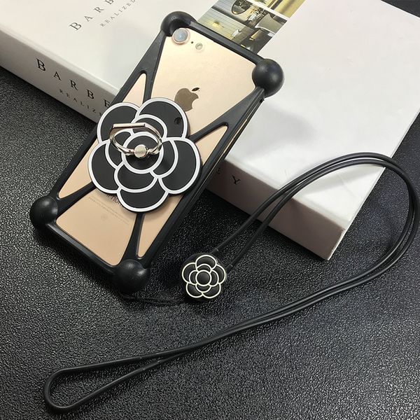 

camellia soft silicone 4-6 inch universal case for iphone samsung xiaomi huawei htc etc cover with phone ring lanyard cover case