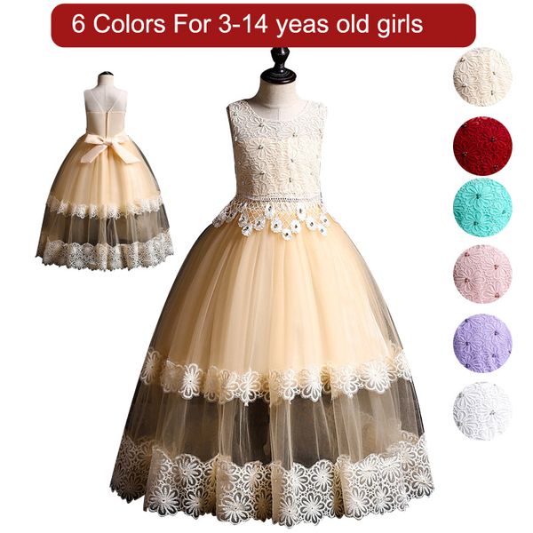 

princess kids dresses for girls clothing flower party girls dress elegant long wedding dress for girl clothes, Red;yellow
