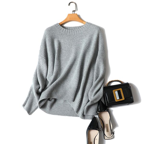

100% cashmere europe fashion round collar solid color women sweater