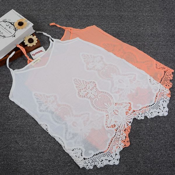 

ladies foreign trade export big brand original pure cotton woven women's delicate hollow sling orange powder qq7, White
