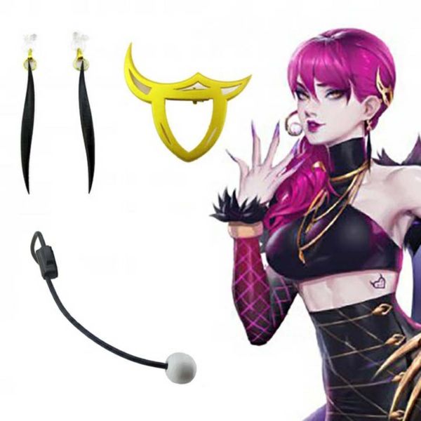 LOL KDA Evelynn Cosplay Costume Props Brincos + Fone De Ouvido + Cabelo Clipe Cosplay Acessórios