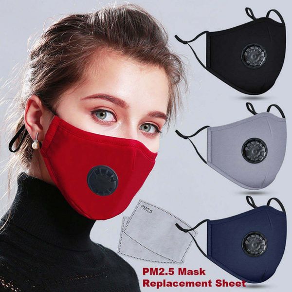 

cotton face masks fashion reusable designer print party mask anti dust pm 2.5 breathable valve warm fabric mouth cover with 2 filters