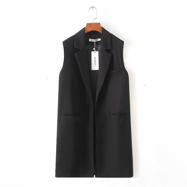 

plus size vrouwen mode elegant office lady pocket jas mouwloze vesten jas uitloper casual brand vest colete feminino, Black;white