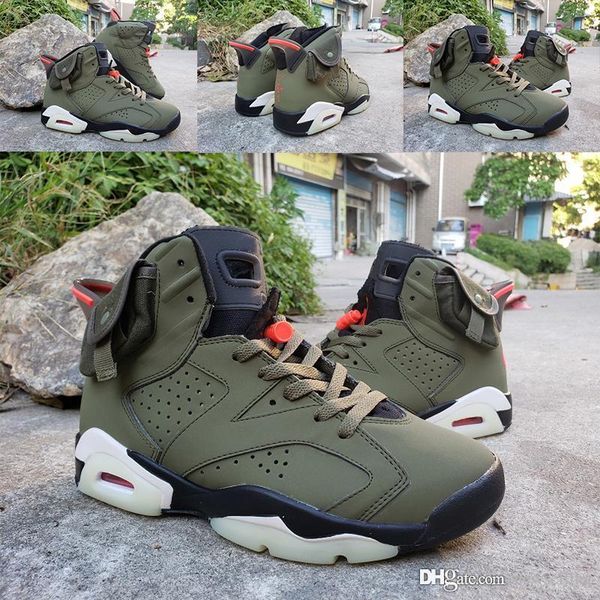 

travis scotts x 6s aj6ts jack medium olive 2019 new 6s mens women basketball shoes sneakers, White;red