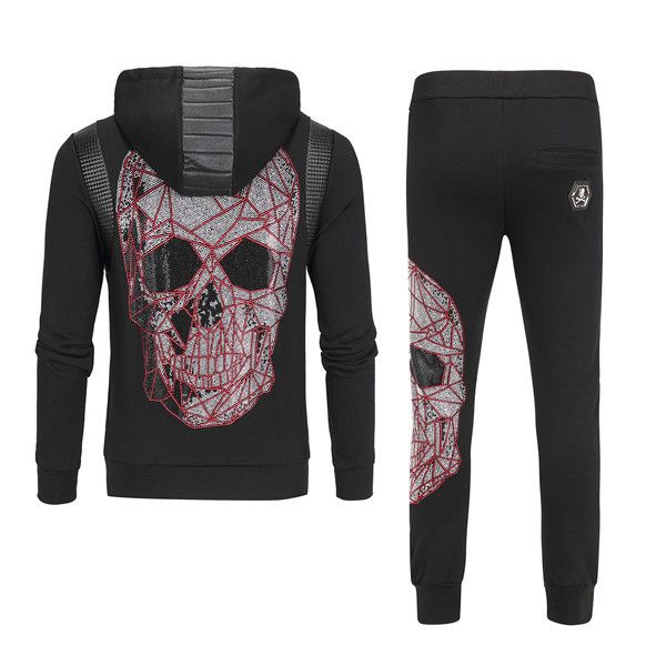 

2019 men printed phillip plain tracksuits outwear zipper sportwear sets male sweatshirts cardigan men brand set clothing+pants -3xl, Gray