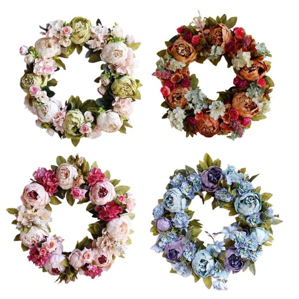 

40cm artificial flower wreath handmade floral garland ring door decorations for home front door window wedding party