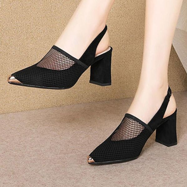 

sandals for women summer square high heels slip-on women fashion pointed-toe shoes ladies shoes sandals zapatos mujer #40, Black