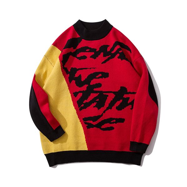 

color match streetwear harajuku long sleeve mens sweater pullover loose casual letter pattern pull homme male sweater, White;black