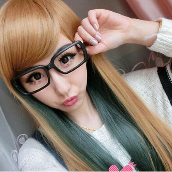 SPEDIZIONE GRATUITA + ++ Anime Club Night Long Full Bangs Hair Girl Lolita Cosplay Party Wigs Green