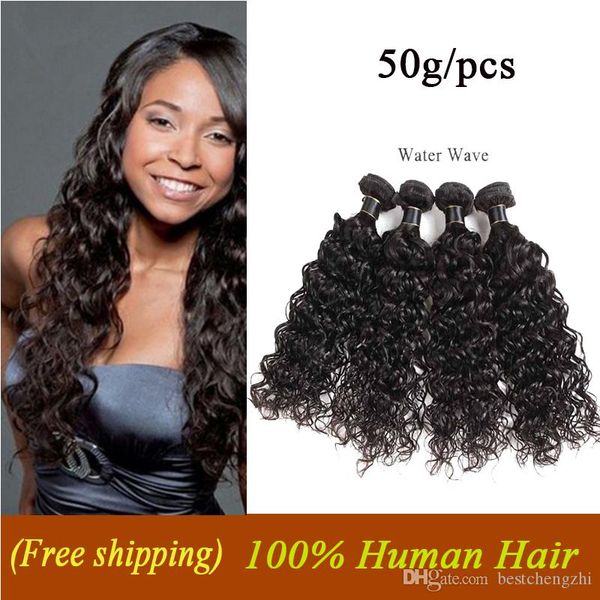 

brazilian water wave hair extensions natural black 5pcs/lot peruvian indian malaysian virgin human hair bundles water wave 50g/pcs