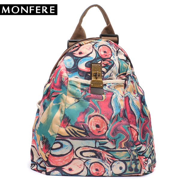 

monfere 3 multi-way women shoulder backpack crossbody bag microfiber leather paint print fashion cartoon casual stylish knaksack