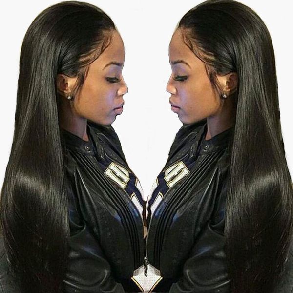 

24inces 150% density straight lace front human hair wig 13x6 deep part preplucked brazilian remy wigs for black women