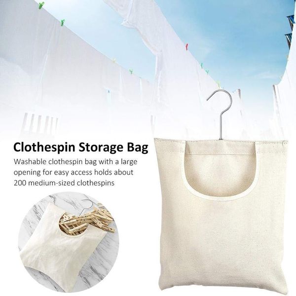 

canvas clothespin bag hanging storage organizer,laundry clothes pin holder storage bag with hanging hook for outdoors
