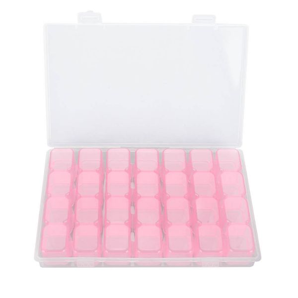 

2 colors pink/rose red 28 slots portable size pp empty clear nail art decorations rhinestone gem bead container storage box, Silver;gold