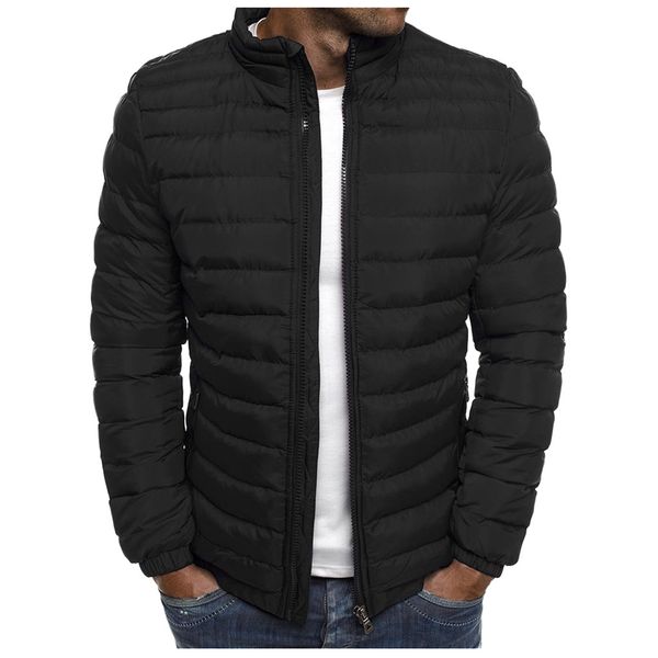

solid black 7 colors long sleeve warm lithe blouse men's autumn winter zipper warm down packable light coat #t