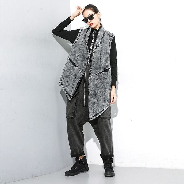 

tvvovvin gray irregular vest coat woman 2019 casual winter stand collar vest loose woven coat single breasted qyf1352, Black;white