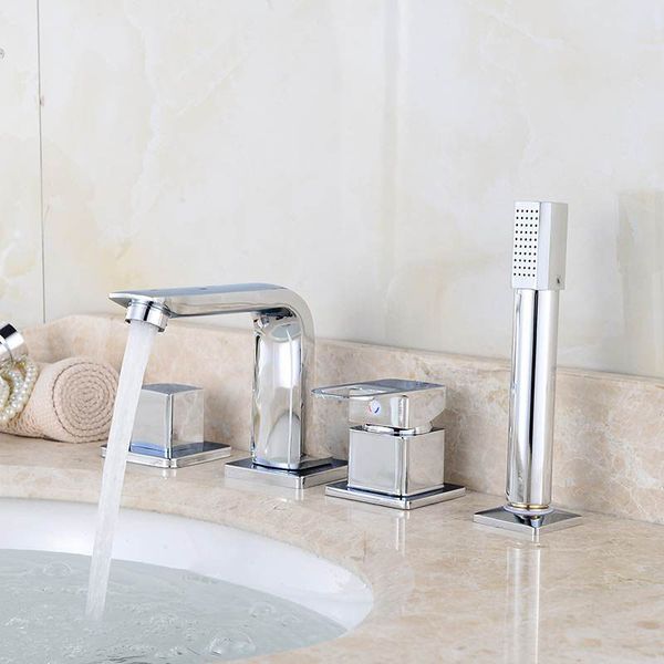 

4pcs bathtub faucet bathroom basin faucet shower tap set and cold water mixer tap with handheld shower head deck/wall mount