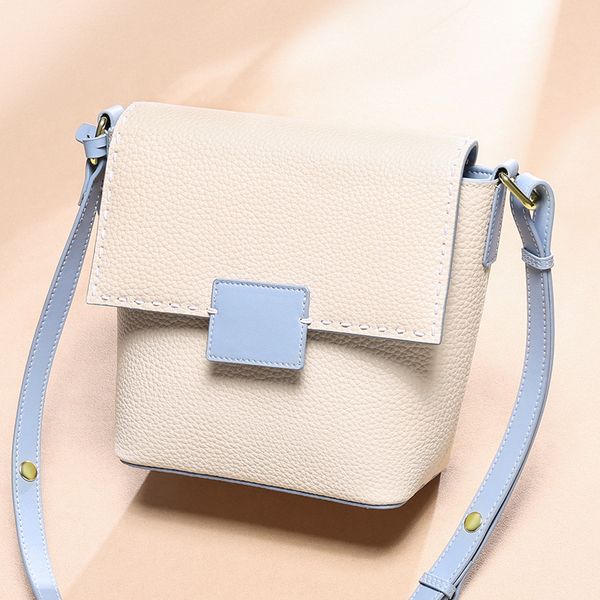 

натуральная кожа женщины сумка дизайн ведро сумка новые случайные сумки простой кошелек контраст цвета кожи мессенджер gn-sb-xxzsst