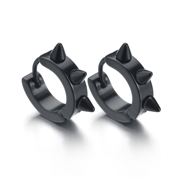 

1 pair black punk women men hoop earrings spike rivet hoop huggie gothic gold stainless steel earring jewelry gifts accessories, Golden;silver