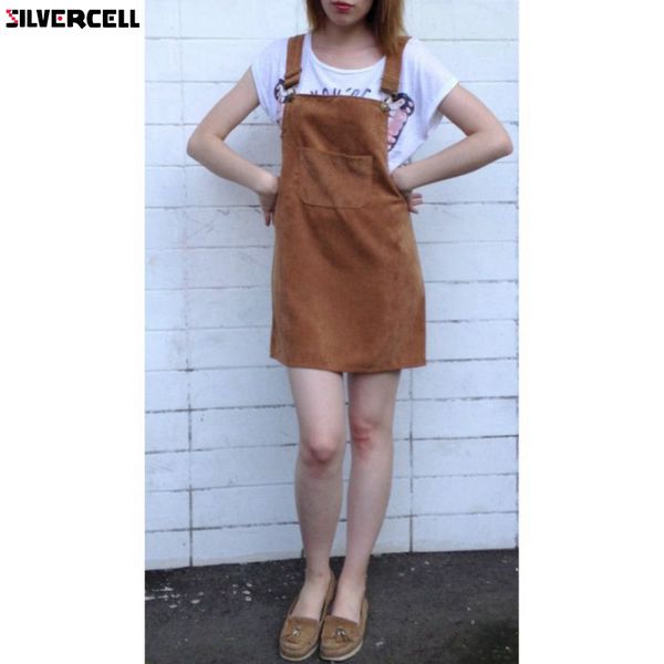 

2019 newst fashion women elegant pockets suspender skirt corduroy sleeveless overalls skirts, Black