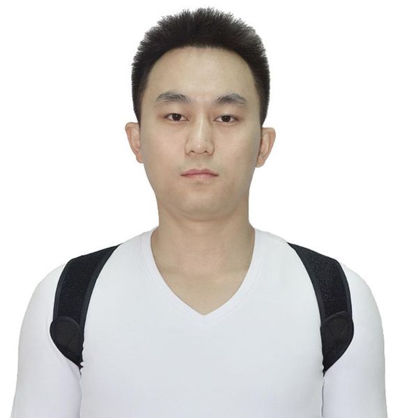 

men women neoprene therapy back support shoulder elastic  adjustable black posture corrector belt reduce fatigue, Black;blue