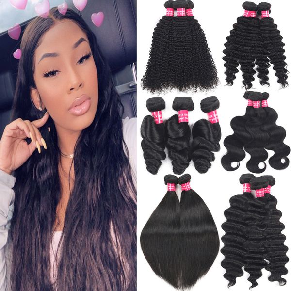 

brazilian human hair extensions malaysian peruvian mongolian 100% unprocessed human hair weaves straight body loose wave virgin hair bundles, Black