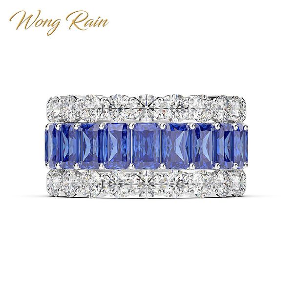 

wong rain luxury 100% 925 sterling silver created moissanite sapphire gemstone wedding engagement ring fine jewelry wholesale, Golden;silver