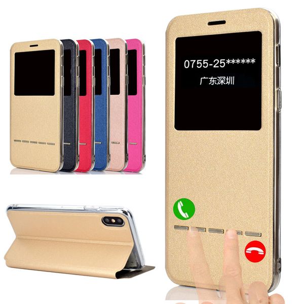 

window view case on the for iphone x xr xs 11pro max 8 7 6 6s plus 5 5s 4 11 flip matte leather back cover sliding answer calls