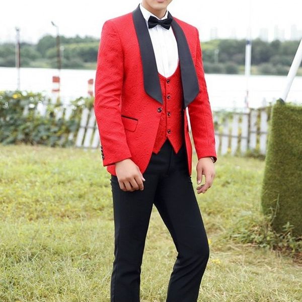 

new arrival men suits red pattern and black groom tuxedos shawl satin lapel groomsmen wedding/prom man ( jacket+pants+vest+tie ) l397, Black;gray