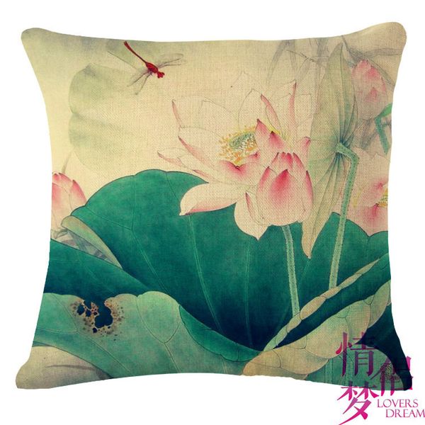

chinese ink lotus cotton flax pillow back cushion cushion amazon heat sell