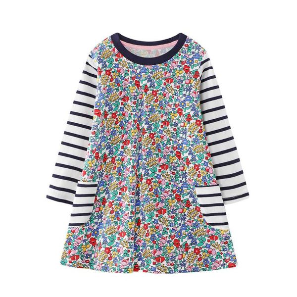 

girls sweet dress child stripe floral print princess dress spring fashion children girls patchwork dresses 2-8y clothes #lr5, Red;yellow