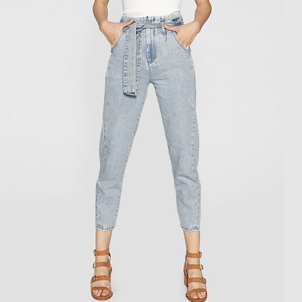 

wild jeans women ankle length pants long denim pencil pant office lady autumn elastic waist casual belts trousers pockets, Blue