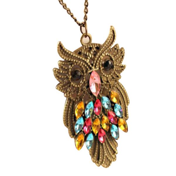 

fashion jewelry antique bronze owl pendant necklaces for women vintage long sweater accessories, Silver