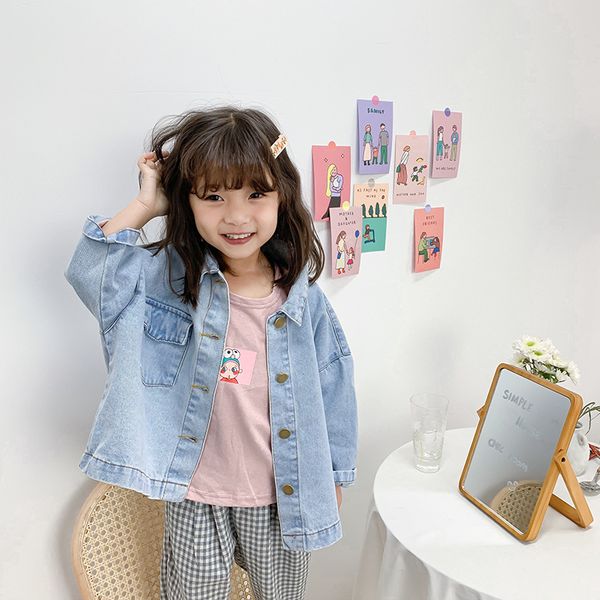 

2020 spring new arrival girls fashion denim coat kids fashion long sleeve coat kids jackets, Blue;gray