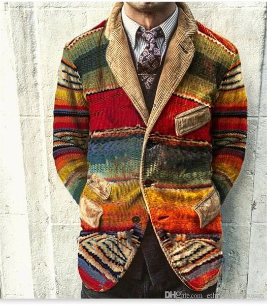 

vintage mens designer jackets fashion contrast color lapel neck long sleeve coduroy suit coats designer mens jackets, Black;brown