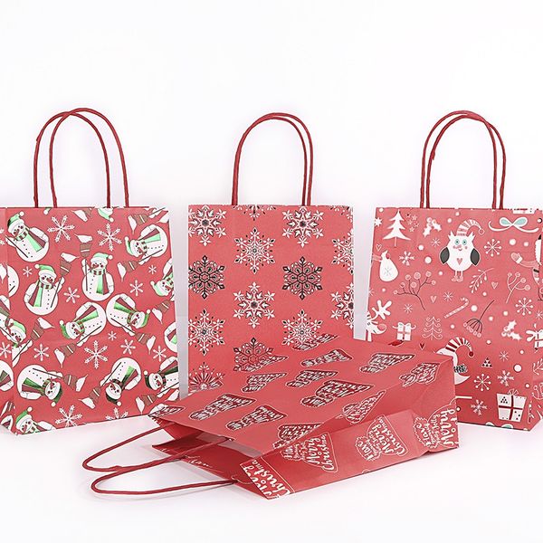 

12pcs christmas gift paper bags merry christmas portable red gift goodies holders tote bags for xmas party bakery paper-bags