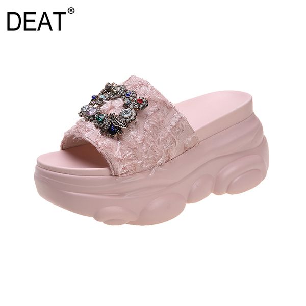 

deat] 2020 new spring summer round toe shallow square buckle crystal rhinestones platform slippers women shoes fashion 10h368, Black