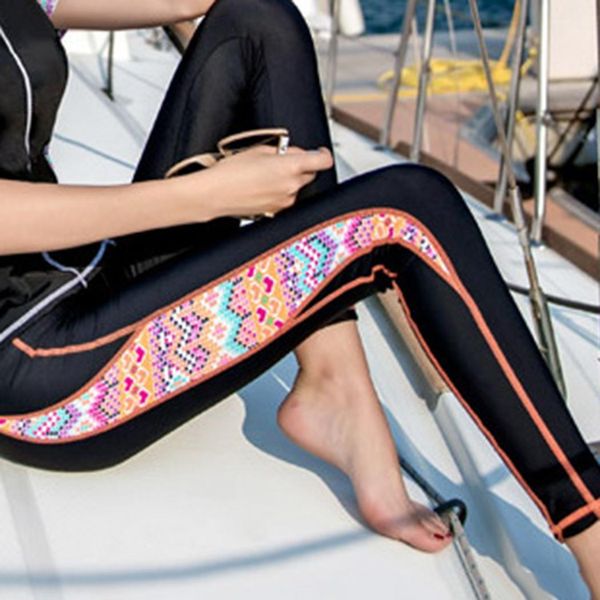 

women surfing leggings wetsuit pant rash guard tight pants swimsuit anti-jellyfish snorkeling trunks, Black;blue