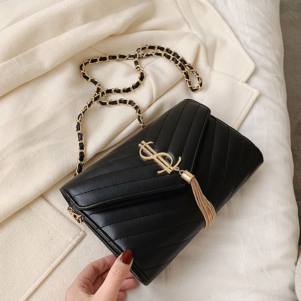 

модные цепи плечо crossbody сумки искусственная кожа женская вечерняя сумка дизайнерские женские сумки кисточкой и кошелек 2020