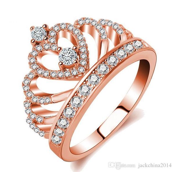 

wholesale luxury jewelry 925 sterling silver rose gold plated white sapphire cz diamond women wedding engagement band crown ring gift, Slivery;golden