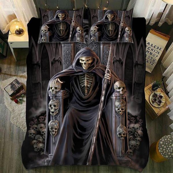 

dropshipping king size bed 3d sugar skull duvet cover pillowcase au  judgement_skull bedding set the undead sickle throne