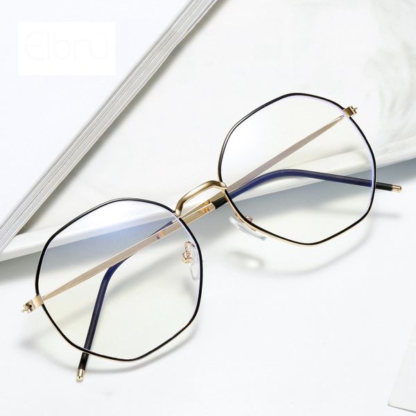 

anti-blue light metal eyeglasses frame women men clear lens glasses fake glasses lrregular optical frame, Black