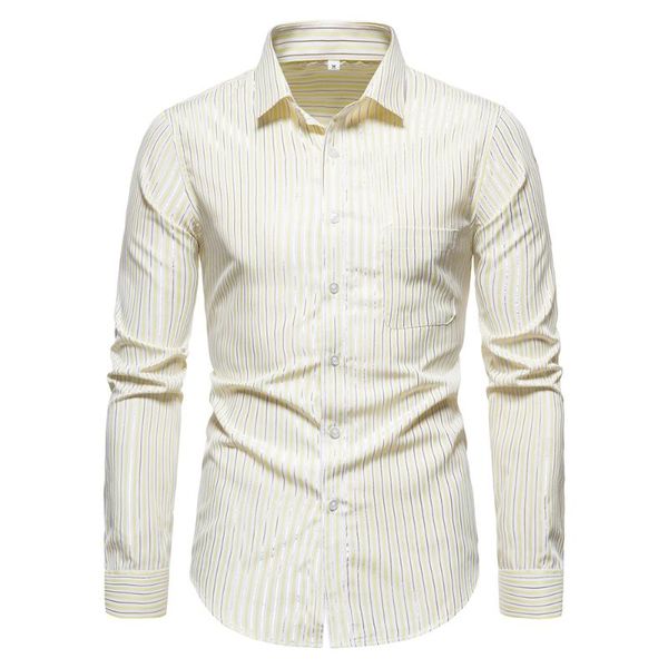 

men's casual shirts 2021 spring and autumn fashion shiny striped shirt button thin section banquet europe s-xxl, White;black
