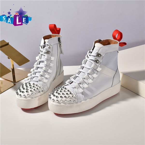 

wholesale new flat sneakers designer luxury mens red bottoms shoes womens rivet spiky sock junior spikes flat shoes, Black